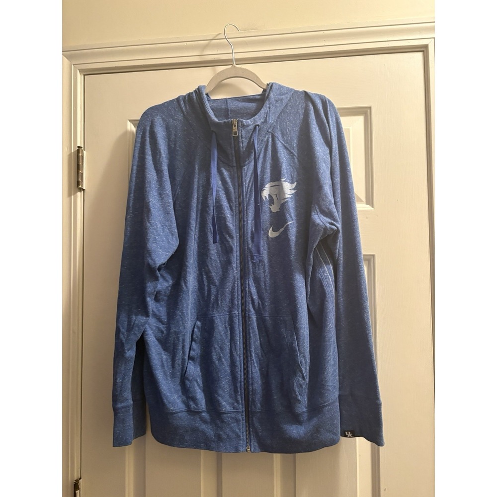 Nike Kentucky Wildcats UK Blue Heathered Lightweight Zip Up Jacket With Hood XXL